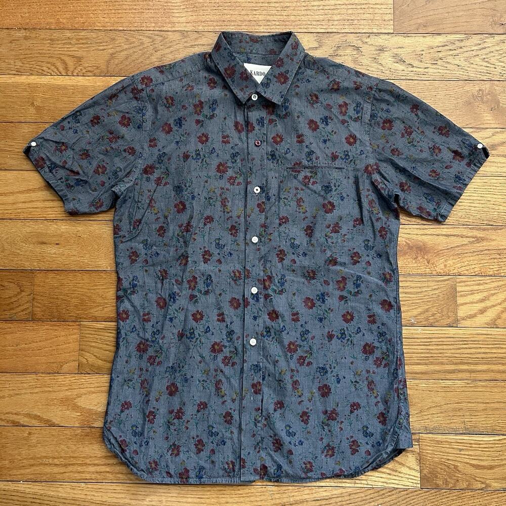 Kardo Handmade Floral Short Sleeve Button Up Shirt Small